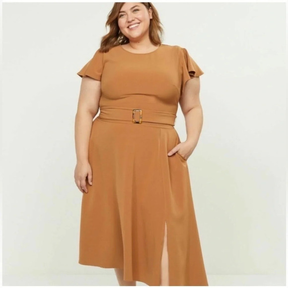 Lane Bryant Belted Lena Dress Camel Size 24 NWT - Picture 1 of 8